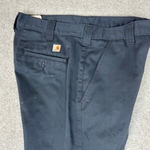 Carhartt B290 NVY Mens Navy Blue Twill Work Pants Straight Leg Distressed 32x30